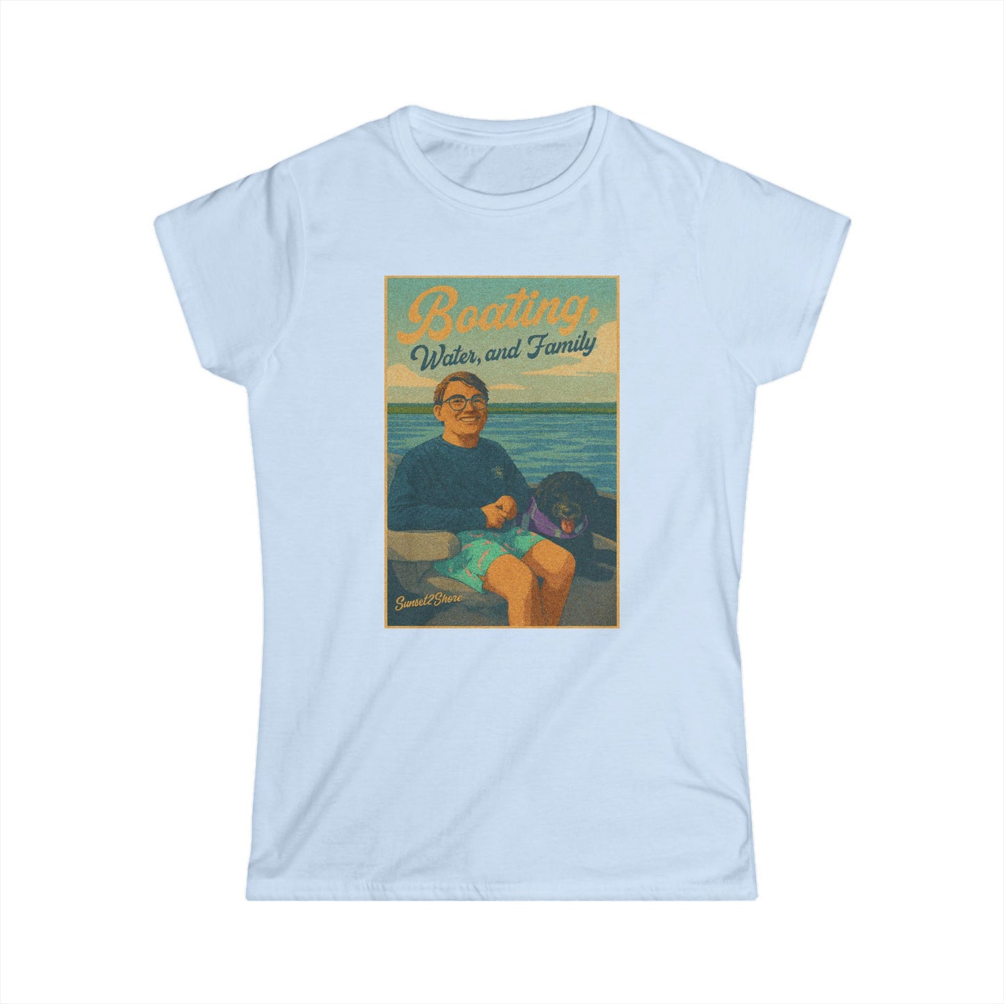 Sunset2Shore - Boating Family Dog Tee - Perfect for Summer Outings, Personalized Gift for Water Lovers, Family Gatherings, Vacation Wear, Nautical Style