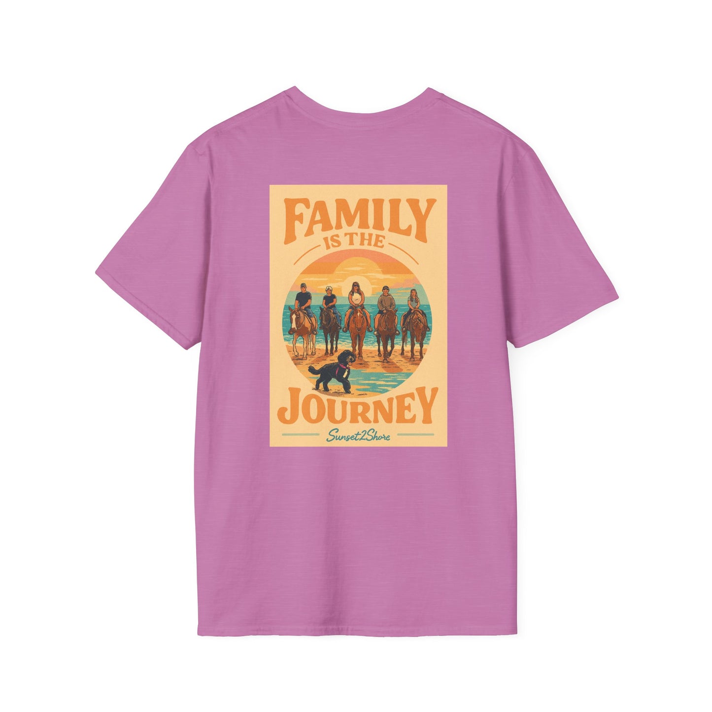 Family Journey, Horseback on SeaShore, Family Beach Trip Unisex Softstyle T-Shirt | Adventure Apparel, Family Bonding Gear, Casual Wear, Gift for Travelers, Outdoor Fun