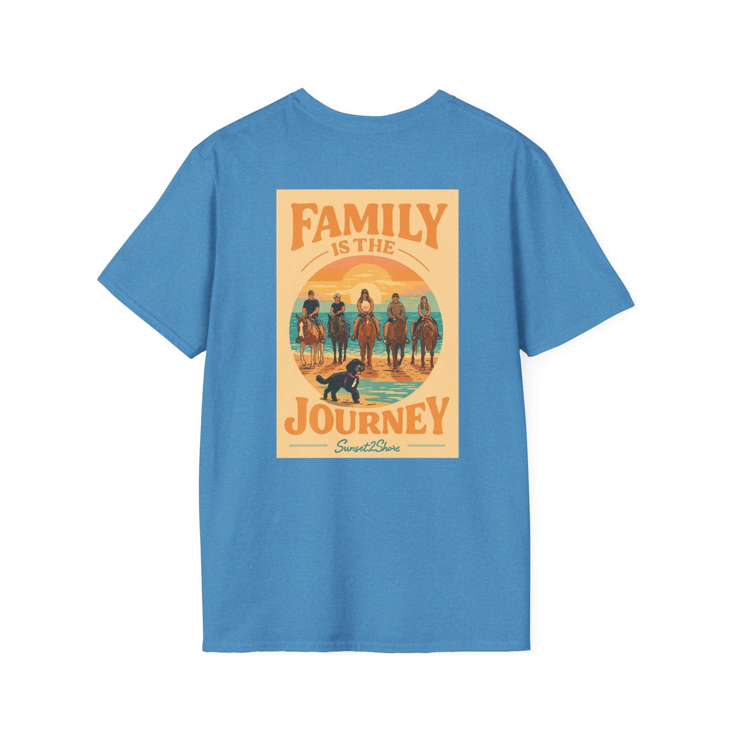 Family Journey, Horseback on SeaShore, Family Beach Trip Unisex Softstyle T-Shirt | Adventure Apparel, Family Bonding Gear, Casual Wear, Gift for Travelers, Outdoor Fun