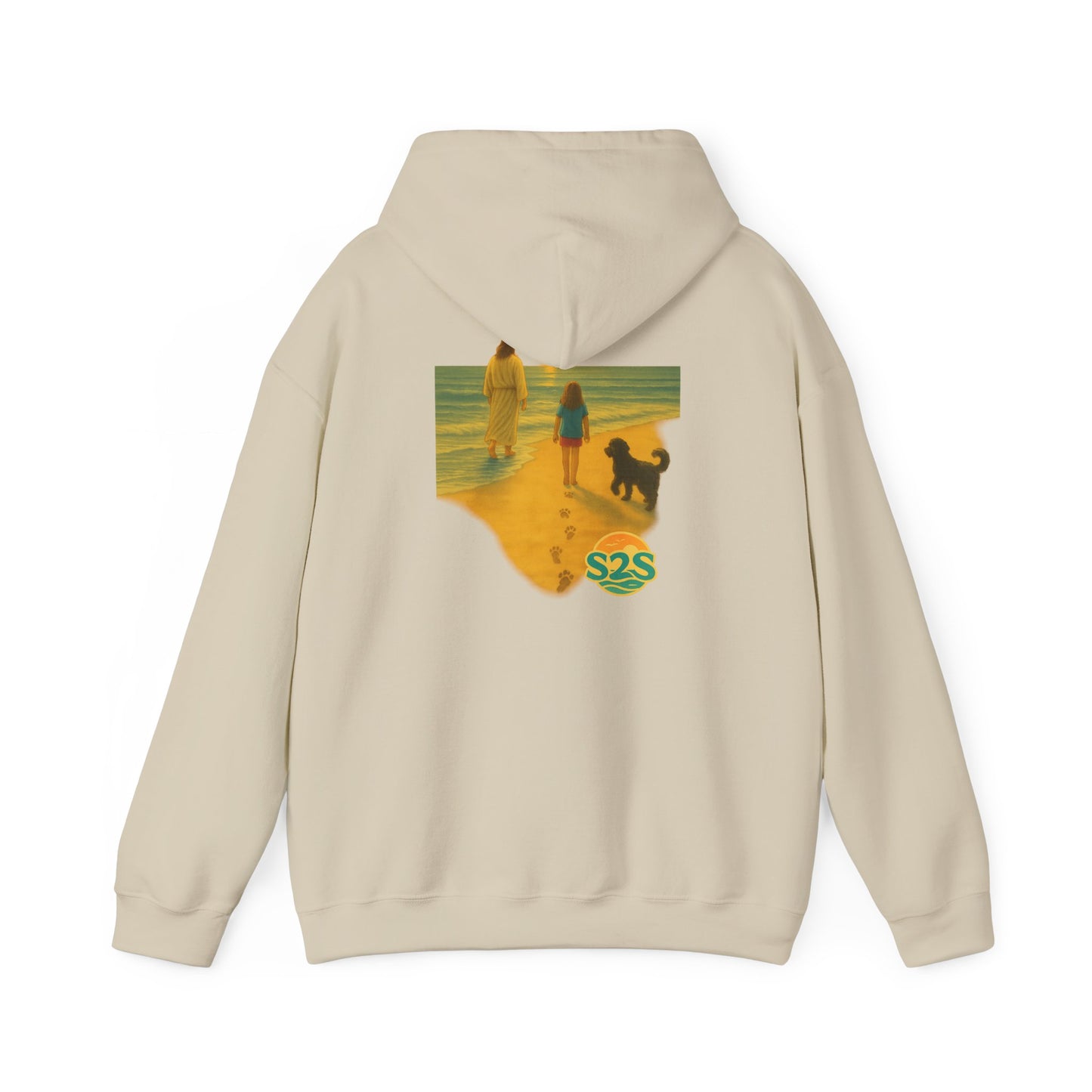 Beach Vibes w Faith Hooded Sweatshirt, Unisex Summer Hoodie, Casual Beachwear, Gift for Beach Lovers, Coastal Style Apparel, Walk on Water, Jesus is with you.