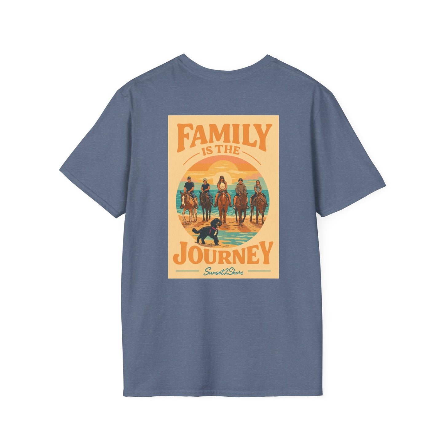 Family Journey, Horseback on SeaShore, Family Beach Trip Unisex Softstyle T-Shirt | Adventure Apparel, Family Bonding Gear, Casual Wear, Gift for Travelers, Outdoor Fun