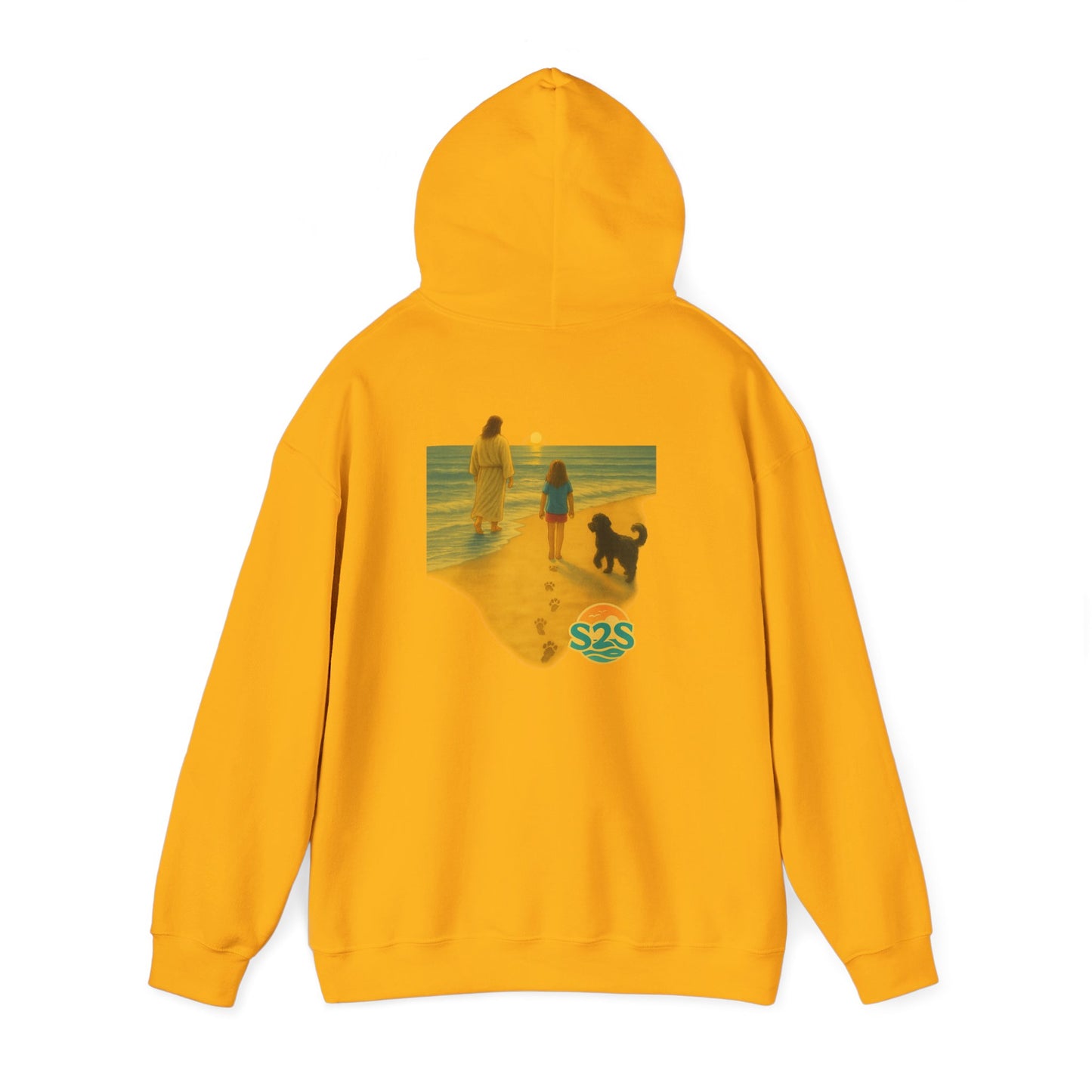 Beach Vibes w Faith Hooded Sweatshirt, Unisex Summer Hoodie, Casual Beachwear, Gift for Beach Lovers, Coastal Style Apparel, Walk on Water, Jesus is with you.