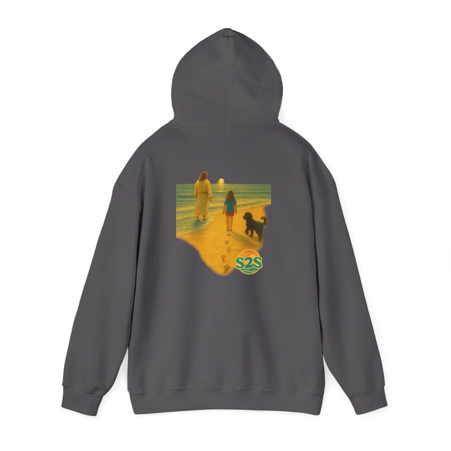 Beach Vibes w Faith Hooded Sweatshirt, Unisex Summer Hoodie, Casual Beachwear, Gift for Beach Lovers, Coastal Style Apparel, Walk on Water, Jesus is with you.