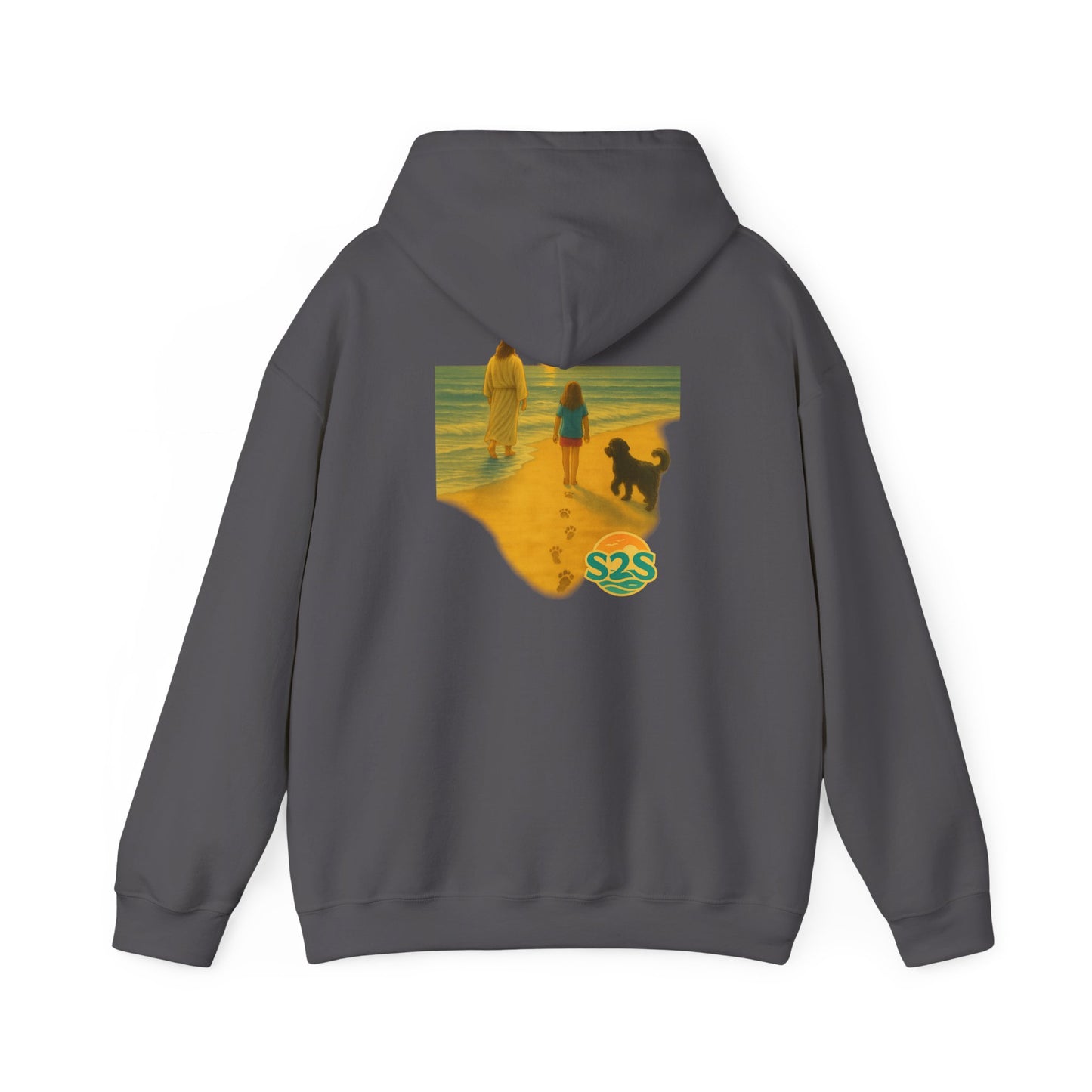 Beach Vibes w Faith Hooded Sweatshirt, Unisex Summer Hoodie, Casual Beachwear, Gift for Beach Lovers, Coastal Style Apparel, Walk on Water, Jesus is with you.