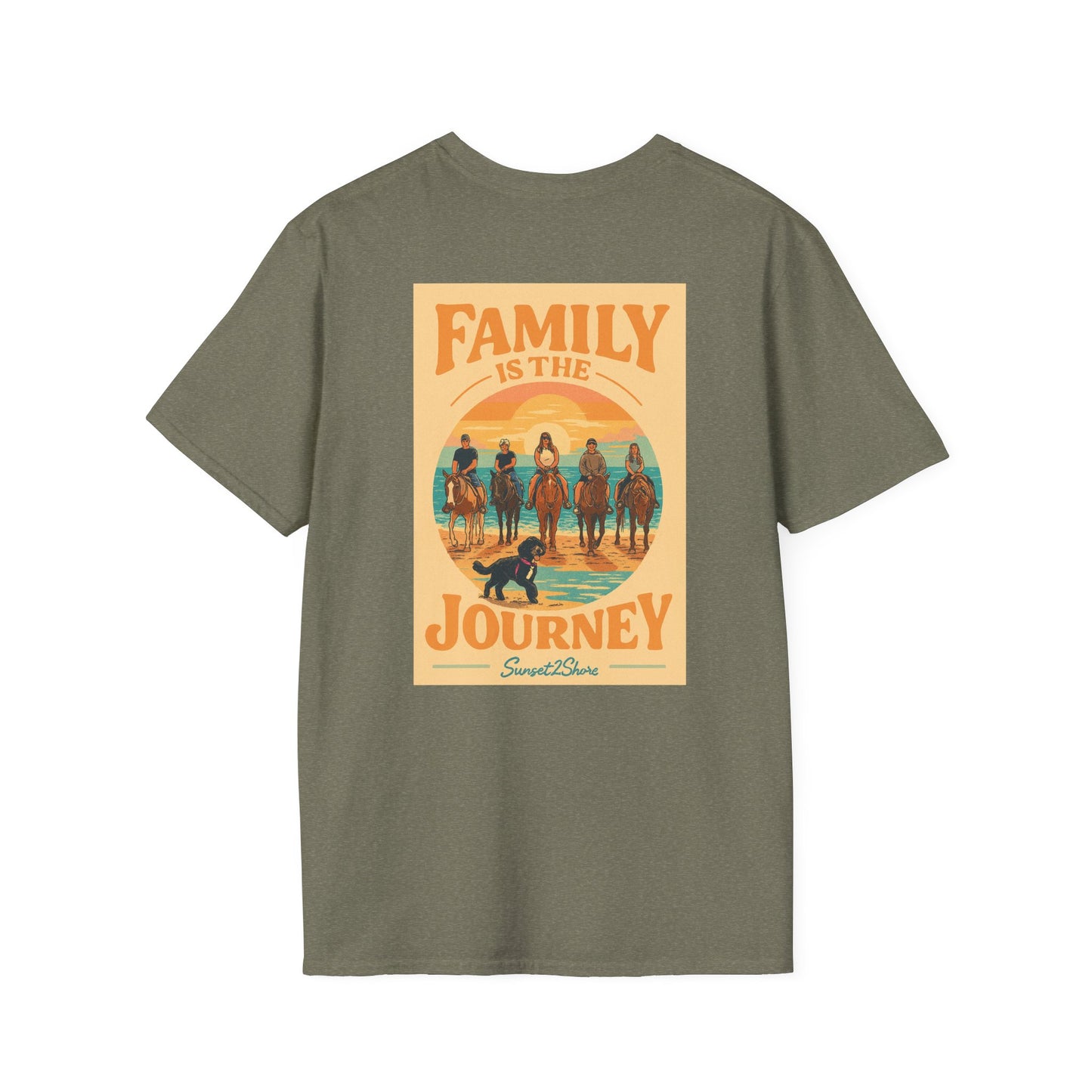 Family Journey, Horseback on SeaShore, Family Beach Trip Unisex Softstyle T-Shirt | Adventure Apparel, Family Bonding Gear, Casual Wear, Gift for Travelers, Outdoor Fun