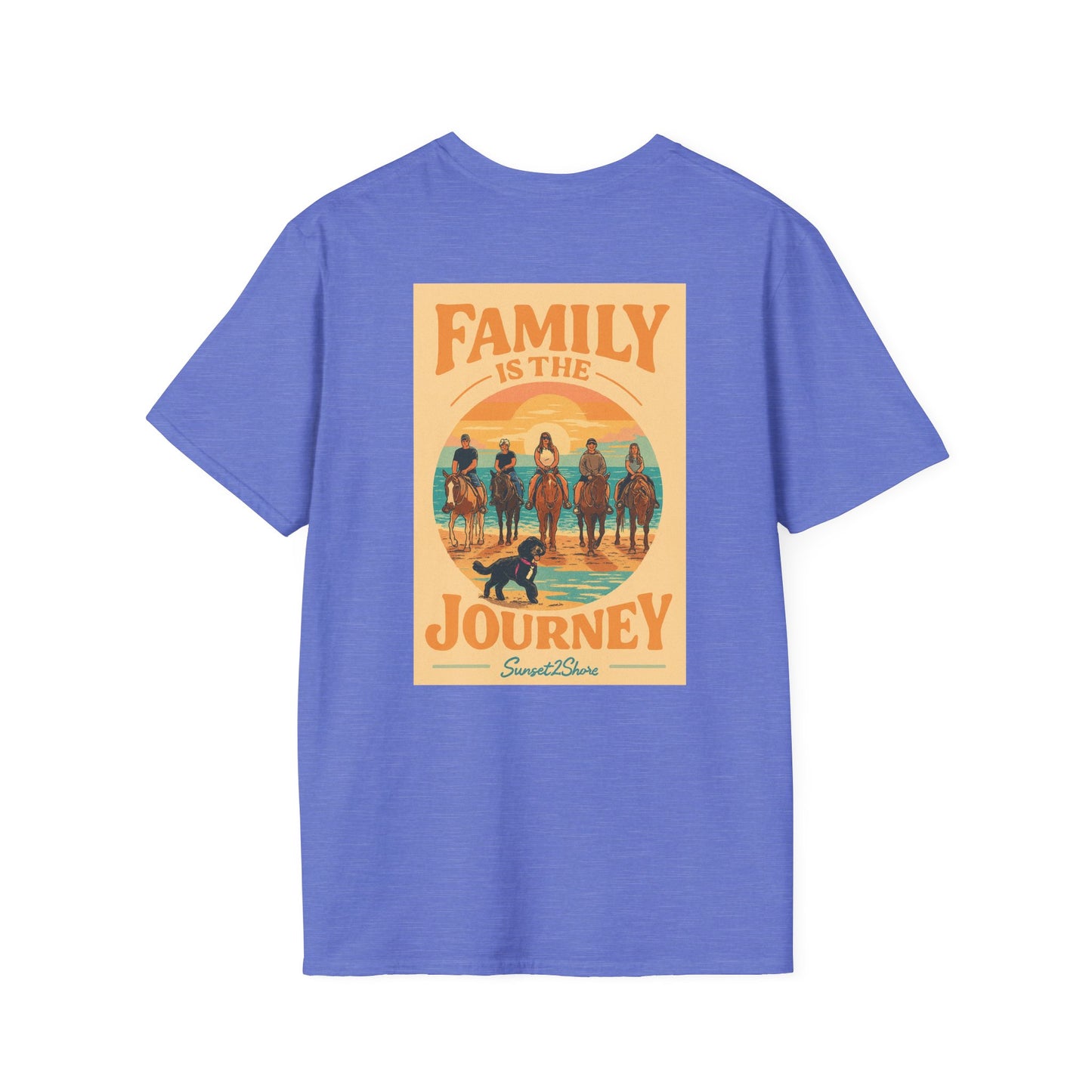 Family Journey, Horseback on SeaShore, Family Beach Trip Unisex Softstyle T-Shirt | Adventure Apparel, Family Bonding Gear, Casual Wear, Gift for Travelers, Outdoor Fun