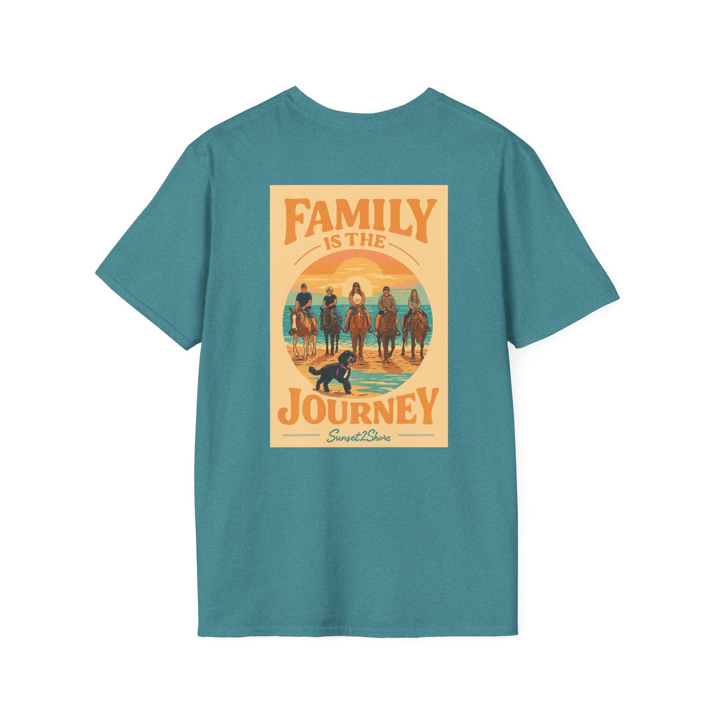 Family Journey, Horseback on SeaShore, Family Beach Trip Unisex Softstyle T-Shirt | Adventure Apparel, Family Bonding Gear, Casual Wear, Gift for Travelers, Outdoor Fun