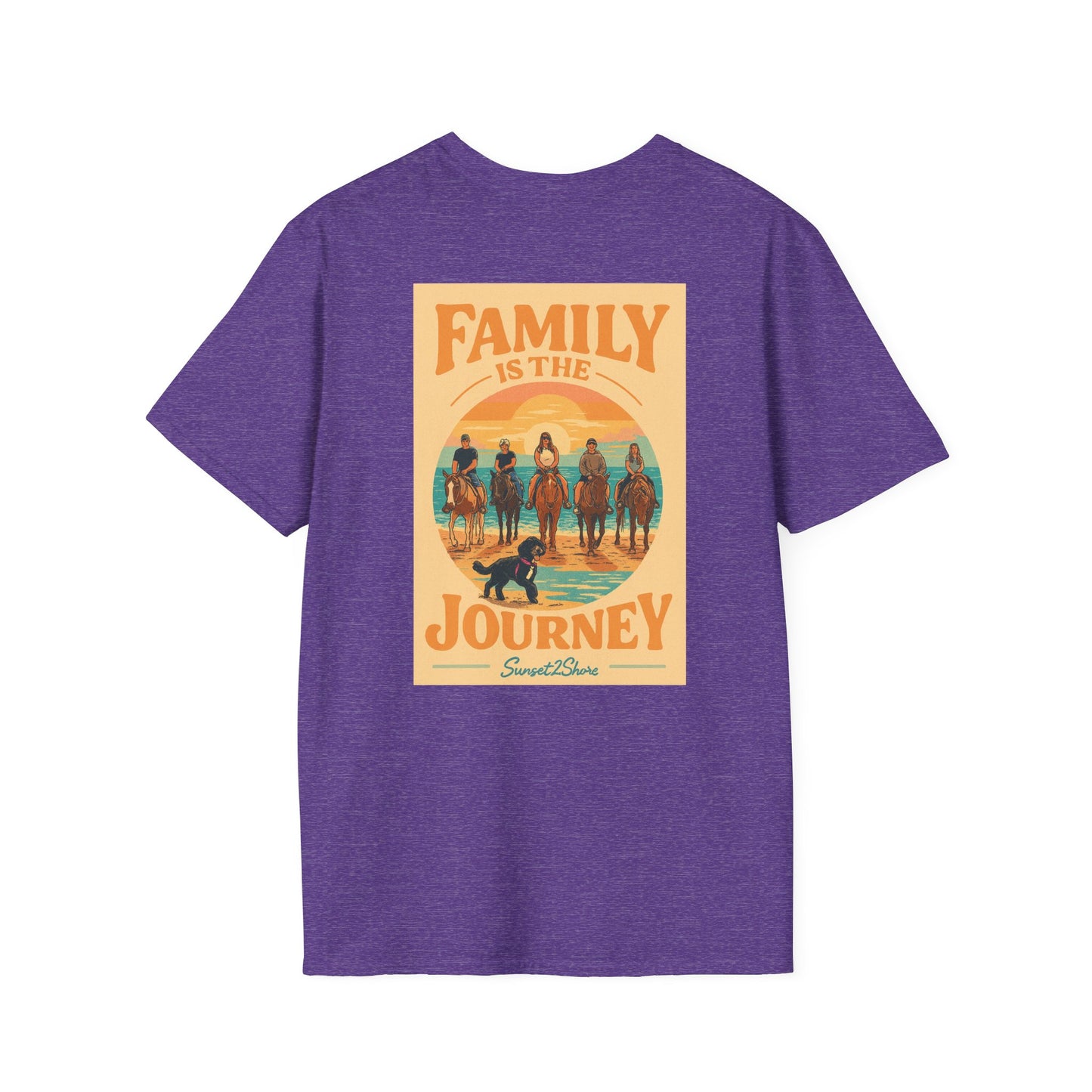 Family Journey, Horseback on SeaShore, Family Beach Trip Unisex Softstyle T-Shirt | Adventure Apparel, Family Bonding Gear, Casual Wear, Gift for Travelers, Outdoor Fun
