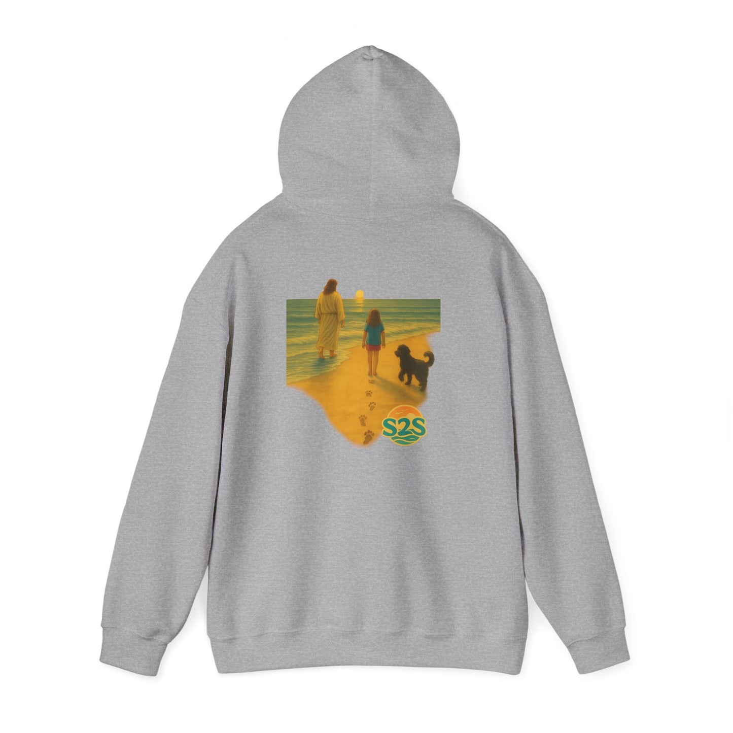 Beach Vibes w Faith Hooded Sweatshirt, Unisex Summer Hoodie, Casual Beachwear, Gift for Beach Lovers, Coastal Style Apparel, Walk on Water, Jesus is with you.