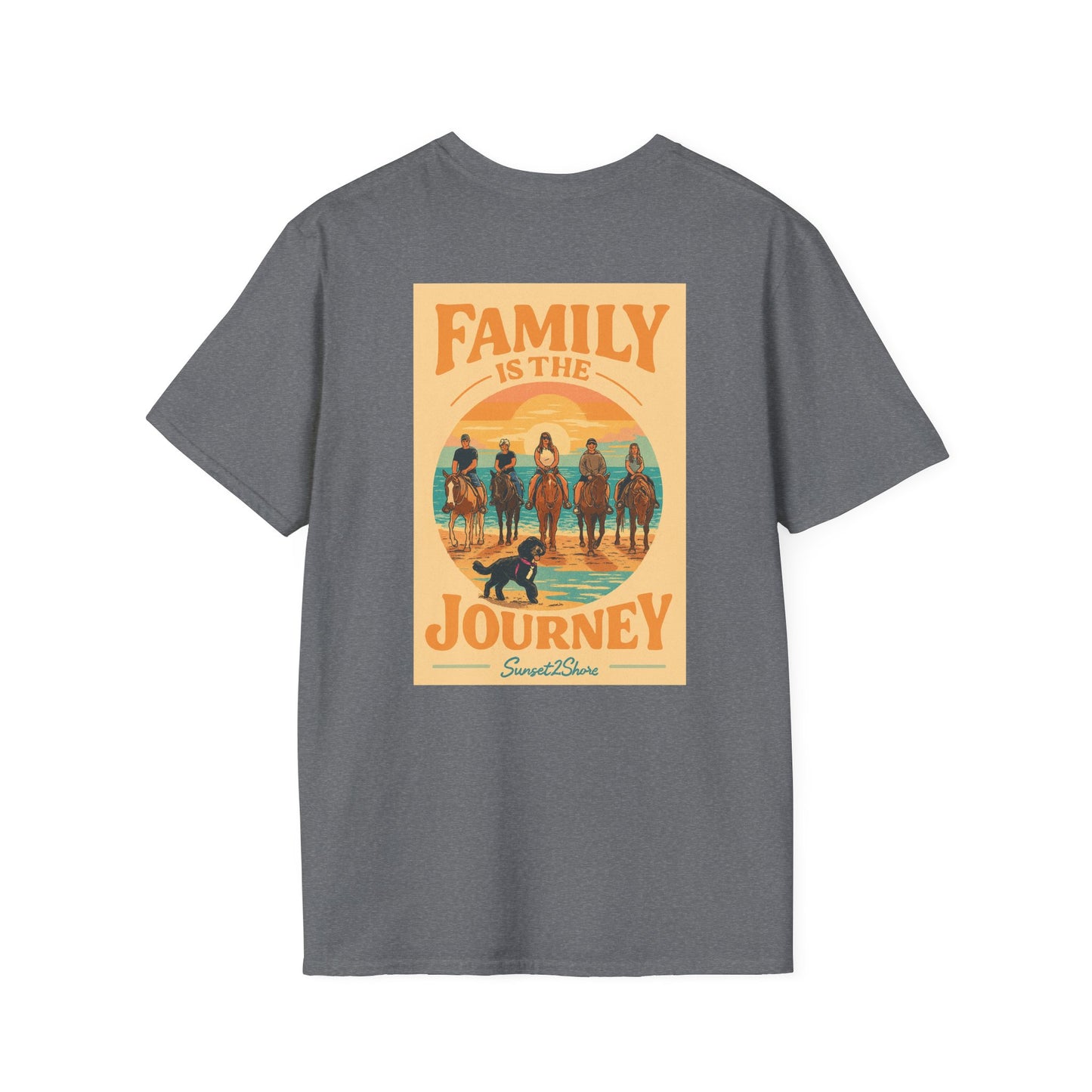 Family Journey, Horseback on SeaShore, Family Beach Trip Unisex Softstyle T-Shirt | Adventure Apparel, Family Bonding Gear, Casual Wear, Gift for Travelers, Outdoor Fun