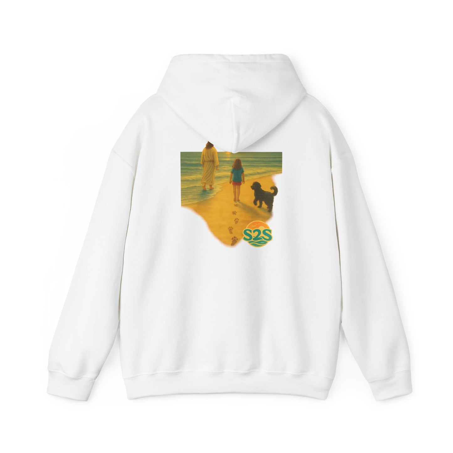 Beach Vibes w Faith Hooded Sweatshirt, Unisex Summer Hoodie, Casual Beachwear, Gift for Beach Lovers, Coastal Style Apparel, Walk on Water, Jesus is with you.