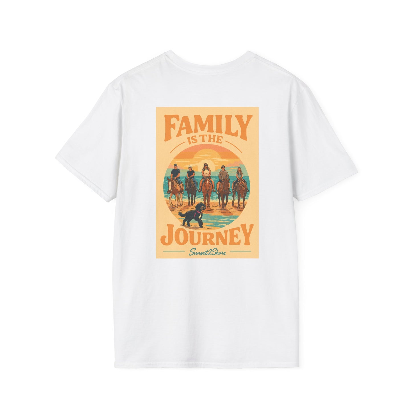 Family Journey, Horseback on SeaShore, Family Beach Trip Unisex Softstyle T-Shirt | Adventure Apparel, Family Bonding Gear, Casual Wear, Gift for Travelers, Outdoor Fun