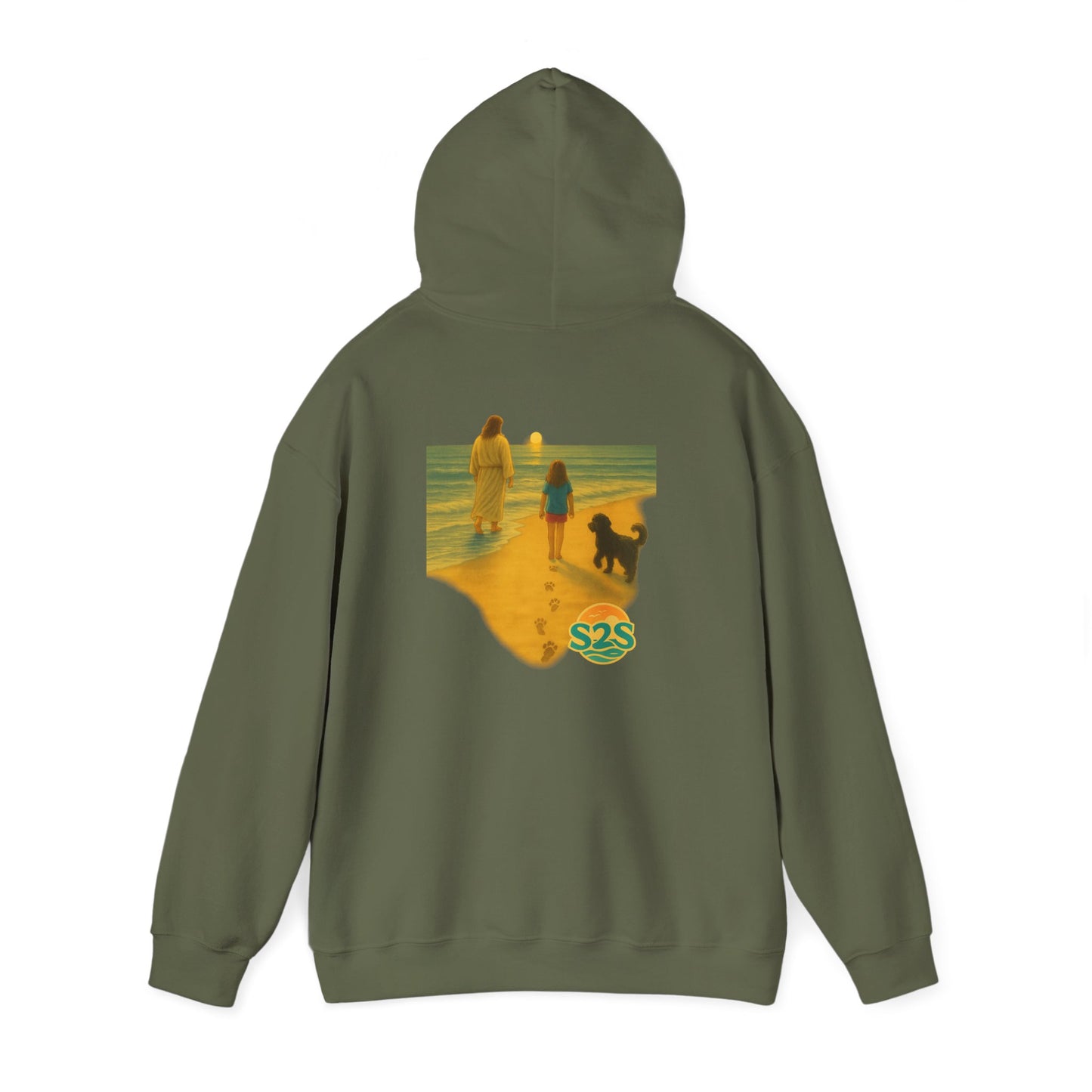 Beach Vibes w Faith Hooded Sweatshirt, Unisex Summer Hoodie, Casual Beachwear, Gift for Beach Lovers, Coastal Style Apparel, Walk on Water, Jesus is with you.