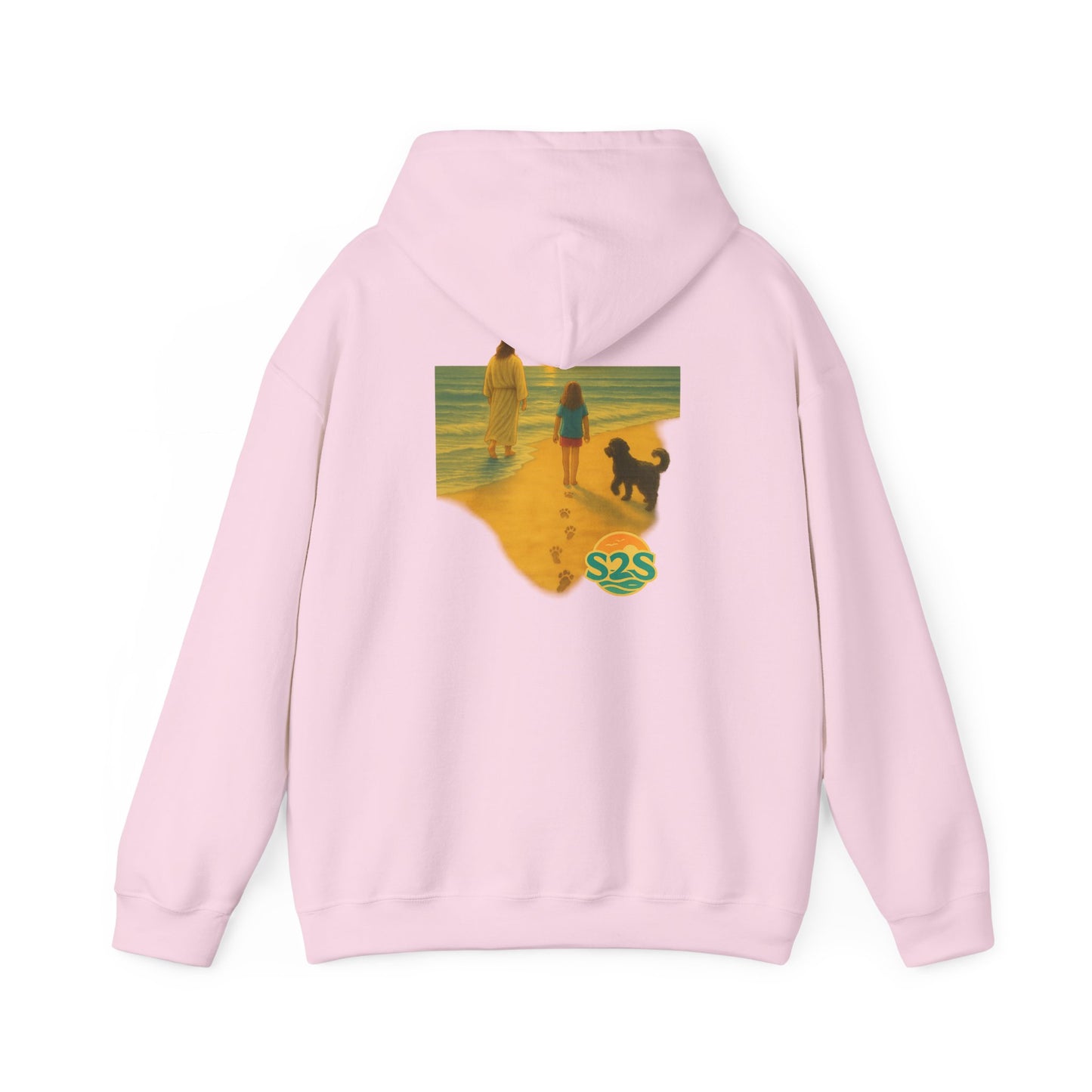 Beach Vibes w Faith Hooded Sweatshirt, Unisex Summer Hoodie, Casual Beachwear, Gift for Beach Lovers, Coastal Style Apparel, Walk on Water, Jesus is with you.