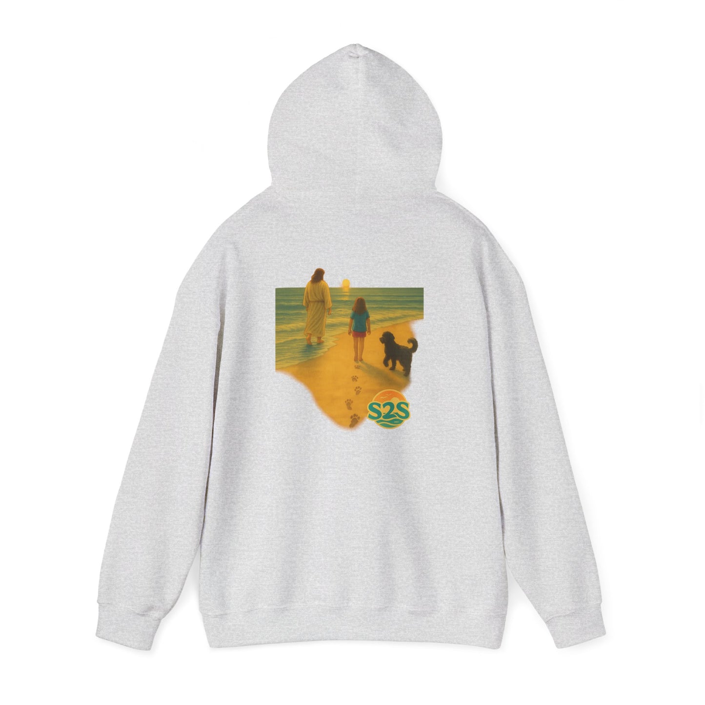 Beach Vibes w Faith Hooded Sweatshirt, Unisex Summer Hoodie, Casual Beachwear, Gift for Beach Lovers, Coastal Style Apparel, Walk on Water, Jesus is with you.