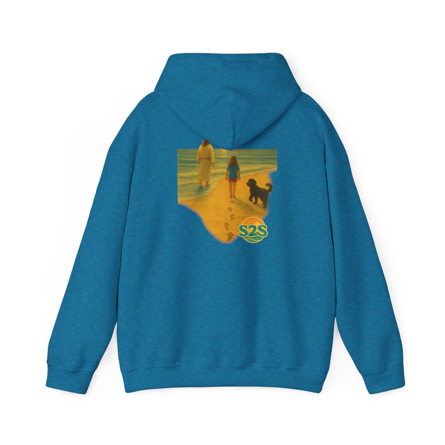 Beach Vibes w Faith Hooded Sweatshirt, Unisex Summer Hoodie, Casual Beachwear, Gift for Beach Lovers, Coastal Style Apparel, Walk on Water, Jesus is with you.