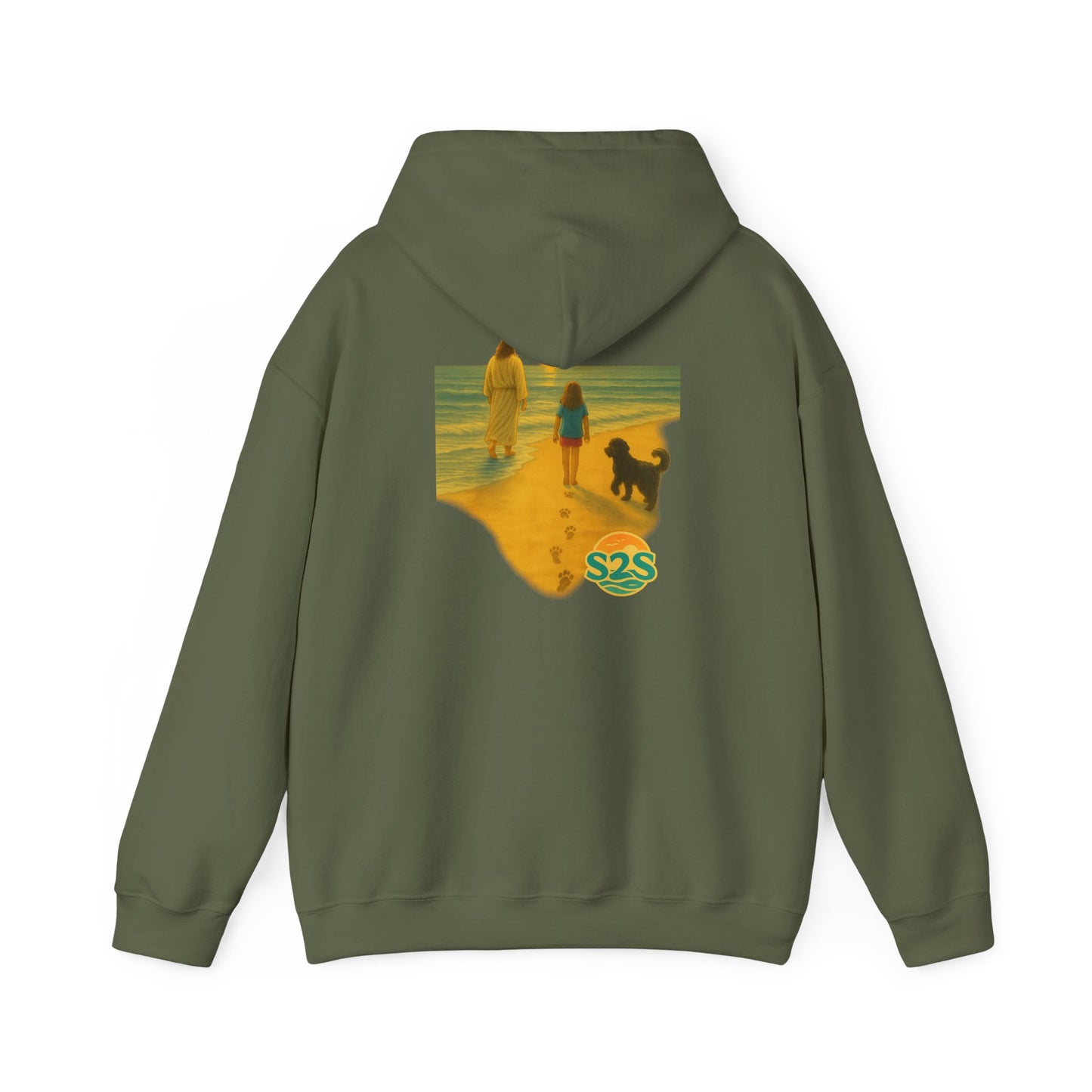 Beach Vibes w Faith Hooded Sweatshirt, Unisex Summer Hoodie, Casual Beachwear, Gift for Beach Lovers, Coastal Style Apparel, Walk on Water, Jesus is with you.