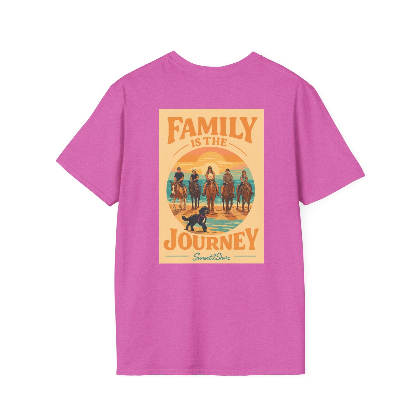 Family Journey, Horseback on SeaShore, Family Beach Trip Unisex Softstyle T-Shirt | Adventure Apparel, Family Bonding Gear, Casual Wear, Gift for Travelers, Outdoor Fun