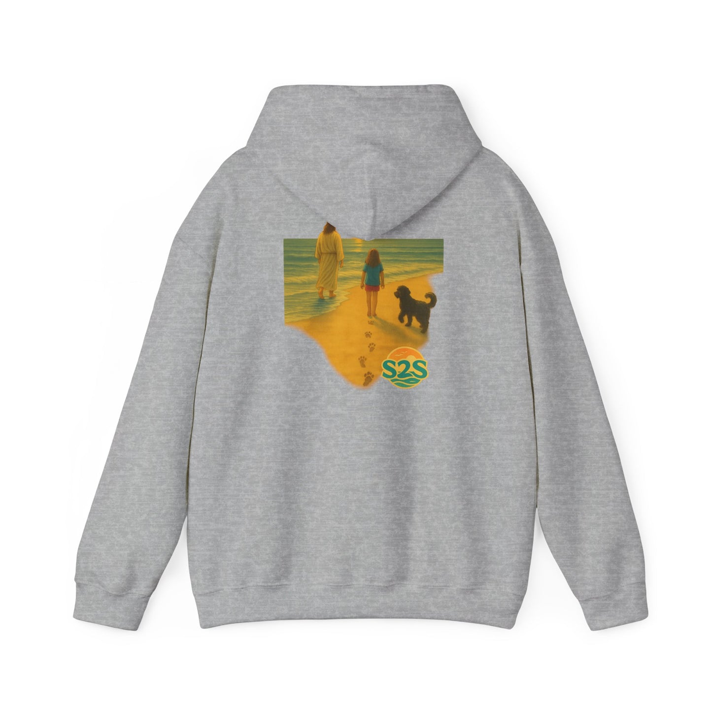Beach Vibes w Faith Hooded Sweatshirt, Unisex Summer Hoodie, Casual Beachwear, Gift for Beach Lovers, Coastal Style Apparel, Walk on Water, Jesus is with you.