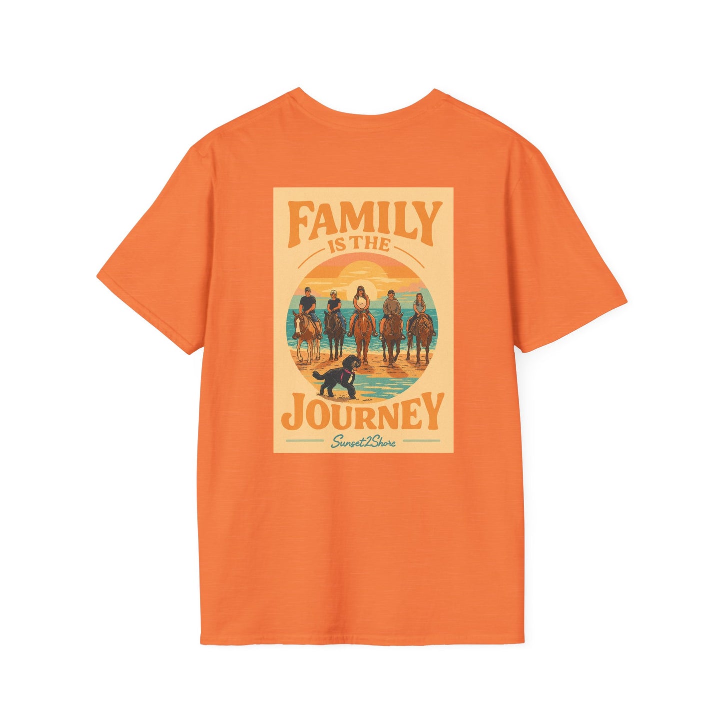 Family Journey, Horseback on SeaShore, Family Beach Trip Unisex Softstyle T-Shirt | Adventure Apparel, Family Bonding Gear, Casual Wear, Gift for Travelers, Outdoor Fun