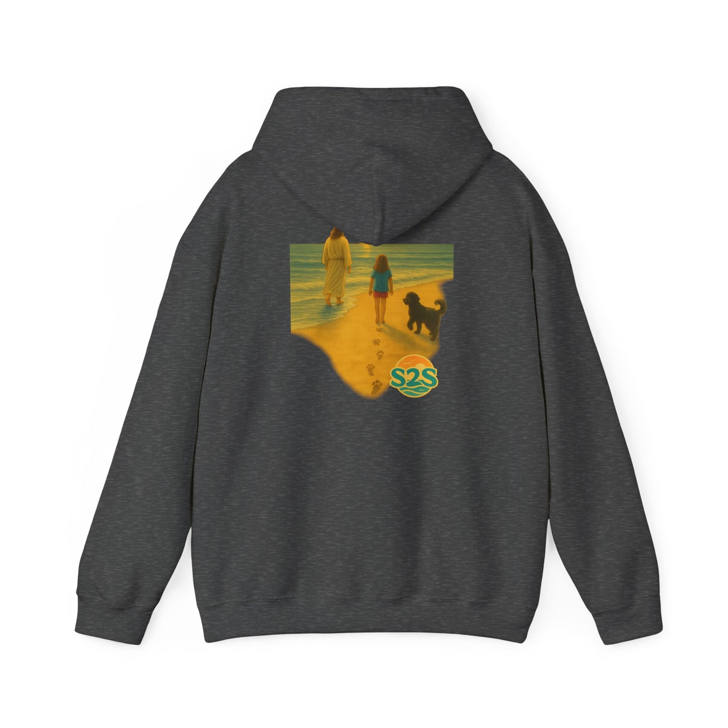 Beach Vibes w Faith Hooded Sweatshirt, Unisex Summer Hoodie, Casual Beachwear, Gift for Beach Lovers, Coastal Style Apparel, Walk on Water, Jesus is with you.