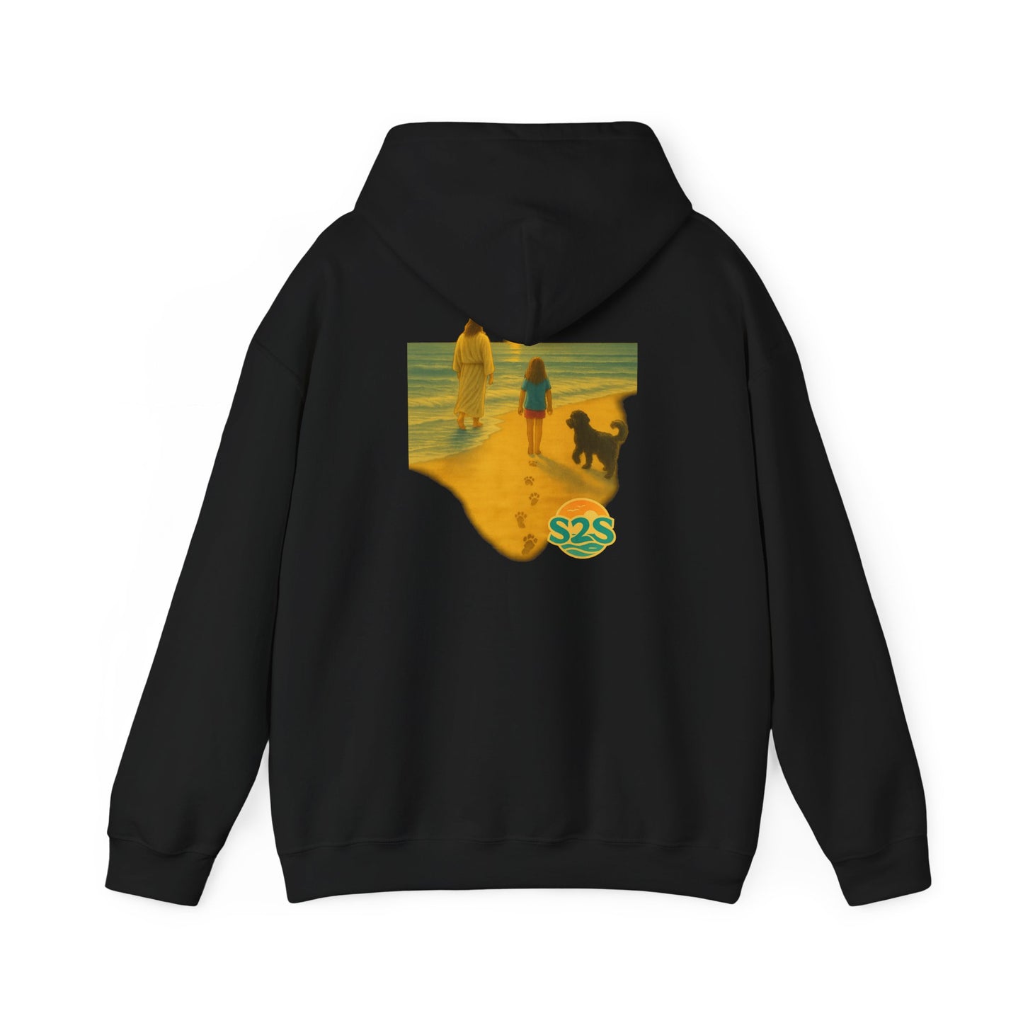 Beach Vibes w Faith Hooded Sweatshirt, Unisex Summer Hoodie, Casual Beachwear, Gift for Beach Lovers, Coastal Style Apparel, Walk on Water, Jesus is with you.