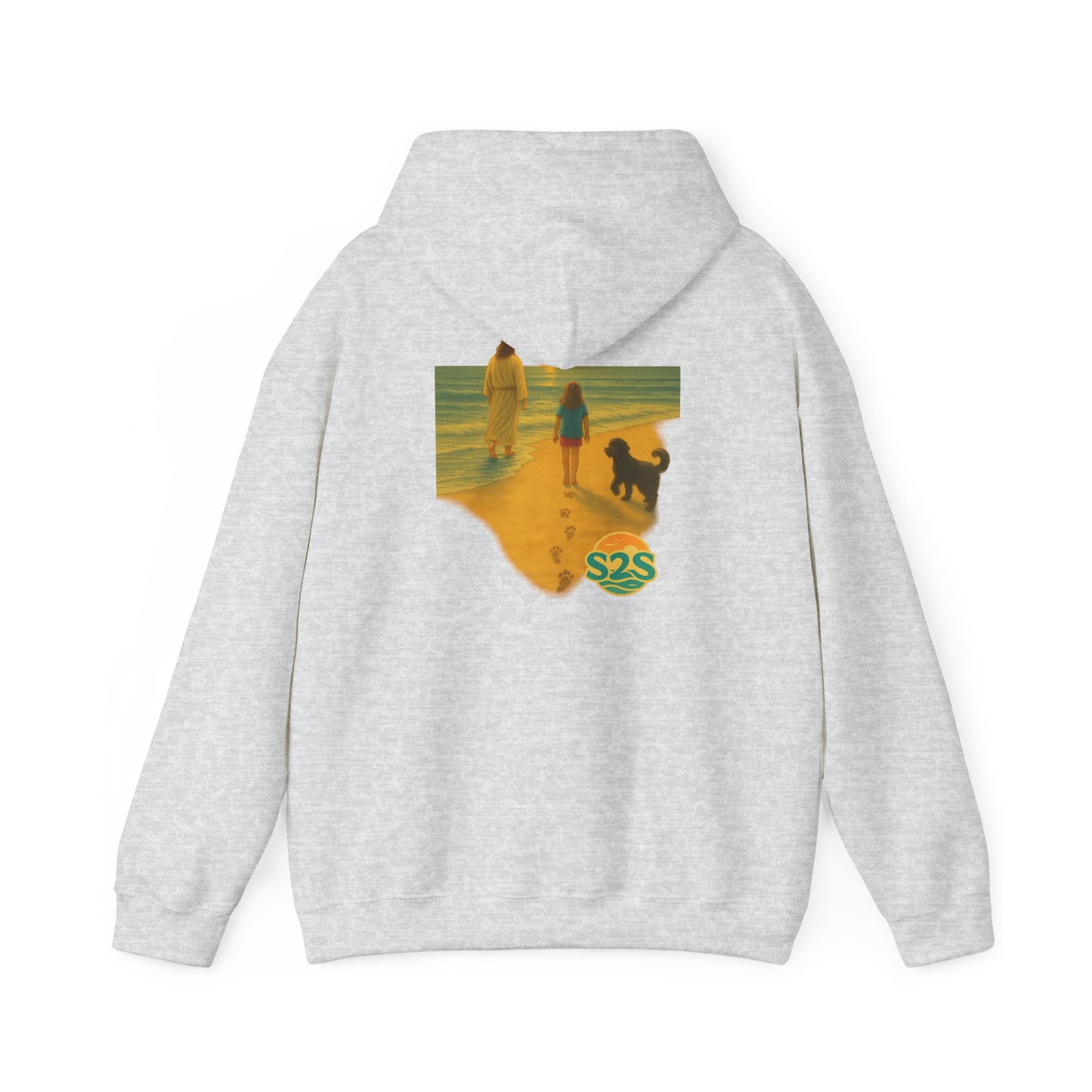 Beach Vibes w Faith Hooded Sweatshirt, Unisex Summer Hoodie, Casual Beachwear, Gift for Beach Lovers, Coastal Style Apparel, Walk on Water, Jesus is with you.