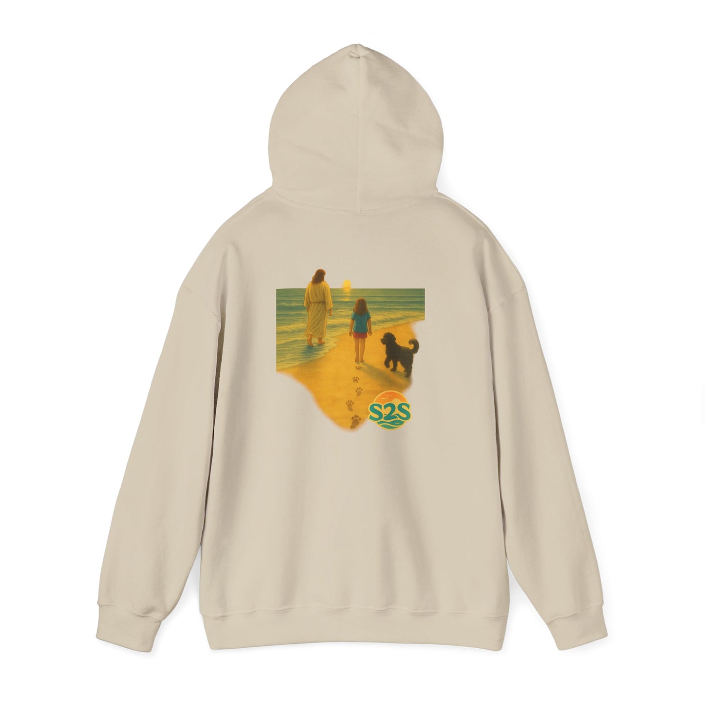 Beach Vibes w Faith Hooded Sweatshirt, Unisex Summer Hoodie, Casual Beachwear, Gift for Beach Lovers, Coastal Style Apparel, Walk on Water, Jesus is with you.