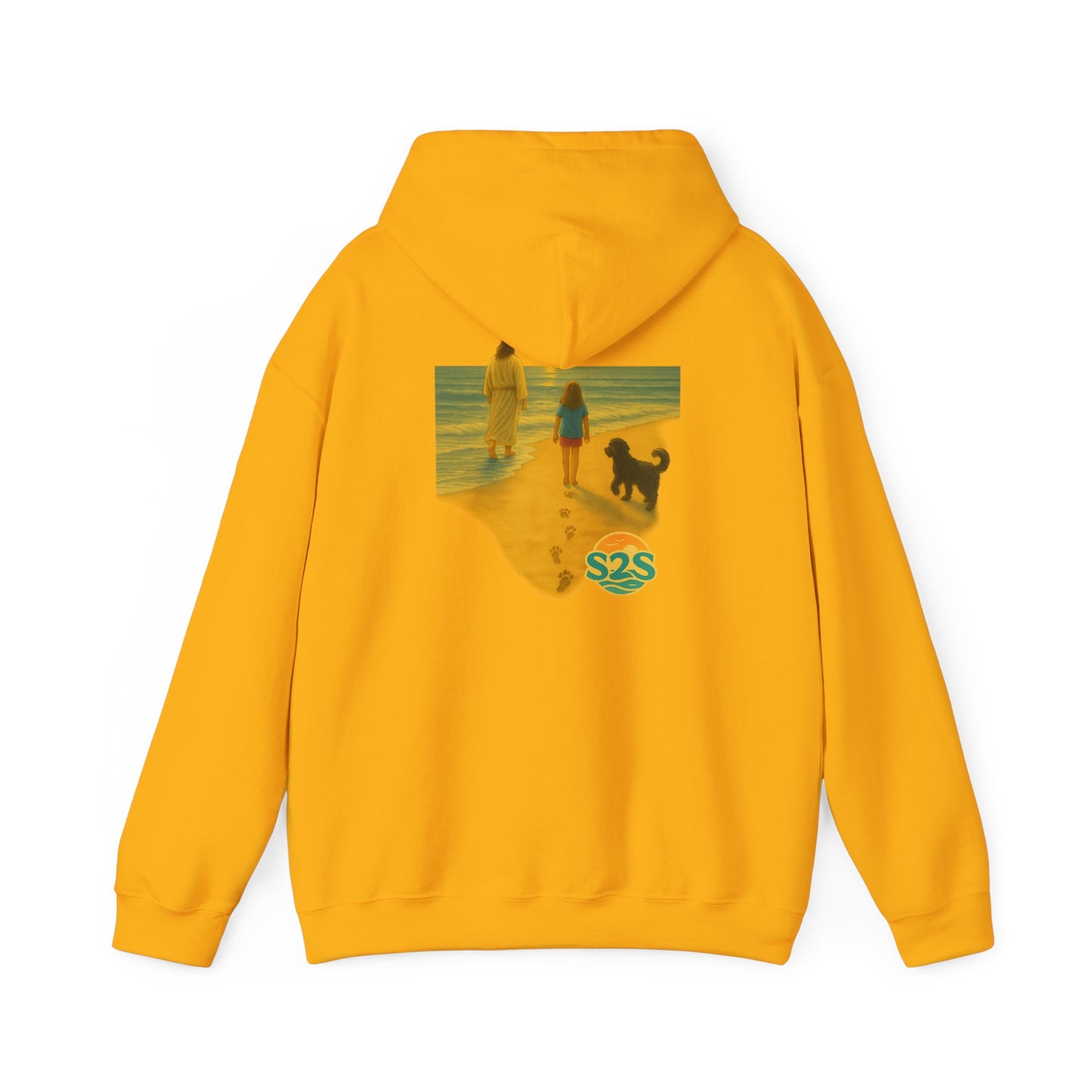 Beach Vibes w Faith Hooded Sweatshirt, Unisex Summer Hoodie, Casual Beachwear, Gift for Beach Lovers, Coastal Style Apparel, Walk on Water, Jesus is with you.