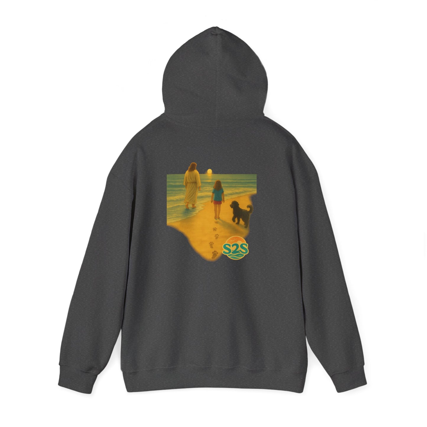 Beach Vibes w Faith Hooded Sweatshirt, Unisex Summer Hoodie, Casual Beachwear, Gift for Beach Lovers, Coastal Style Apparel, Walk on Water, Jesus is with you.