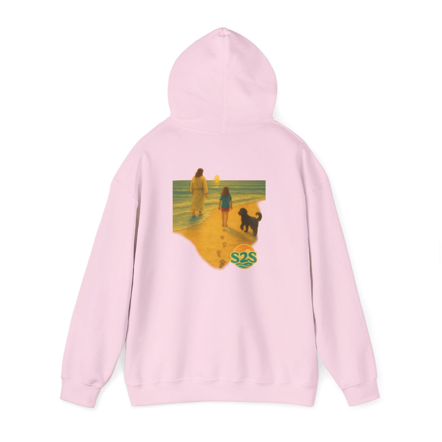 Beach Vibes w Faith Hooded Sweatshirt, Unisex Summer Hoodie, Casual Beachwear, Gift for Beach Lovers, Coastal Style Apparel, Walk on Water, Jesus is with you.