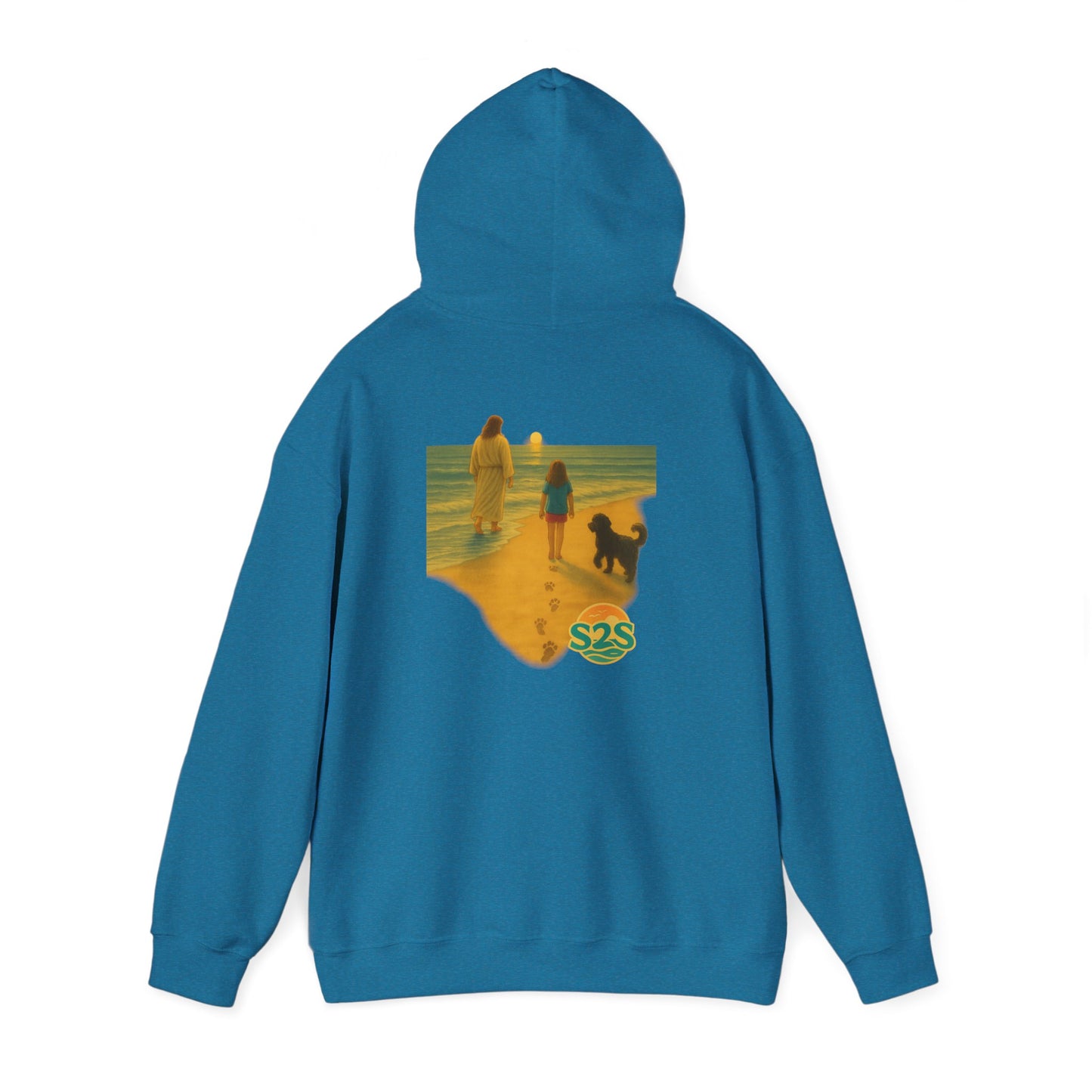 Beach Vibes w Faith Hooded Sweatshirt, Unisex Summer Hoodie, Casual Beachwear, Gift for Beach Lovers, Coastal Style Apparel, Walk on Water, Jesus is with you.