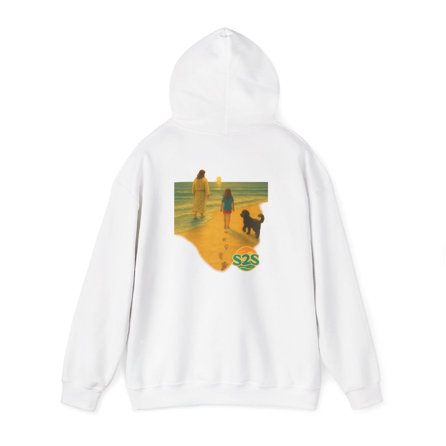 Beach Vibes w Faith Hooded Sweatshirt, Unisex Summer Hoodie, Casual Beachwear, Gift for Beach Lovers, Coastal Style Apparel, Walk on Water, Jesus is with you.