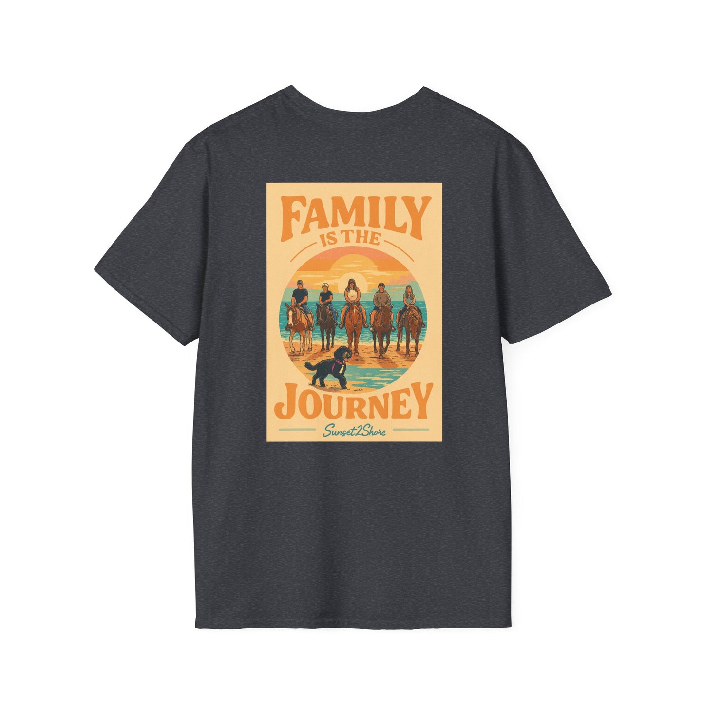 Family Journey, Horseback on SeaShore, Family Beach Trip Unisex Softstyle T-Shirt | Adventure Apparel, Family Bonding Gear, Casual Wear, Gift for Travelers, Outdoor Fun